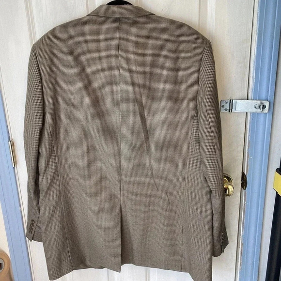 Chaps 2 Buttons Beige Plaid Suit Blazer Sport Coat Jacket Mens 46L Pockets - Picture 7 of 9